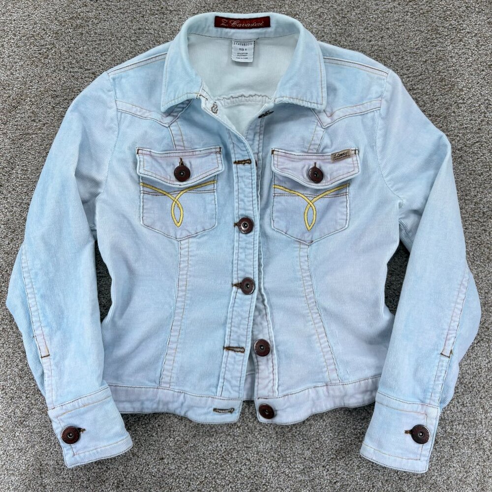 Vintage Z. Cavaricci Corduroy Trucker Jacket Women's S Blue Pink Barbie Boho Y2K